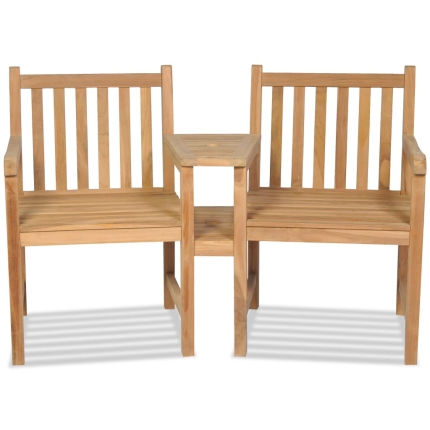 Outdoor Chairs 2 pcs with Parasol Hole Solid Teak Wood - Image 2