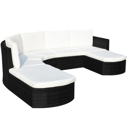 4 Piece Garden Lounge Set with Cushions Poly Rattan Black - Image 4