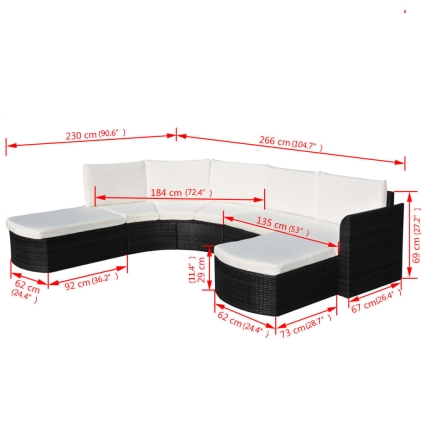 4 Piece Garden Lounge Set with Cushions Poly Rattan Black - Image 6