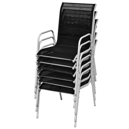 Stackable Garden Chairs 6 pcs Steel and Textilene Black - Image 5