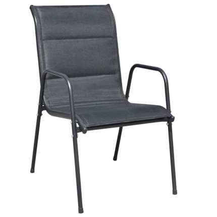 Stackable Garden Chairs 6 pcs Steel and Textilene Black - Image 2