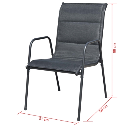 Stackable Garden Chairs 6 pcs Steel and Textilene Black - Image 7
