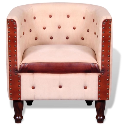 Tub Chair Beige Real Leather and Canvas - Image 2