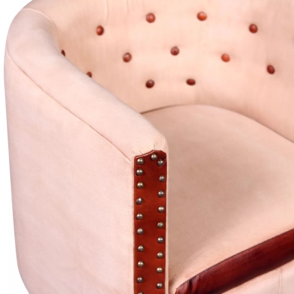Tub Chair Beige Real Leather and Canvas - Image 4