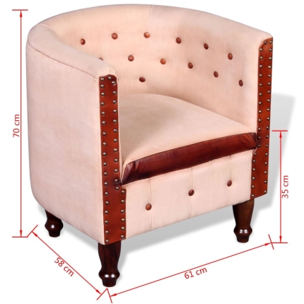 Tub Chair Beige Real Leather and Canvas - Image 5