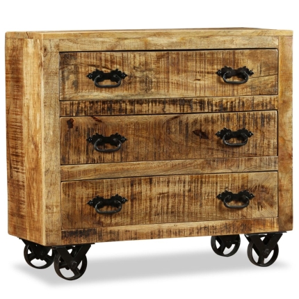 Sideboard with 3 Drawers Rough Mango Wood - Image 8