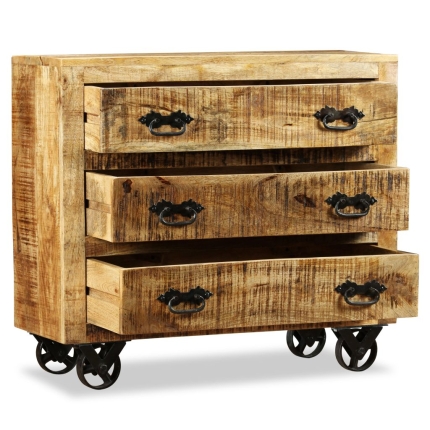 Sideboard with 3 Drawers Rough Mango Wood - Image 9