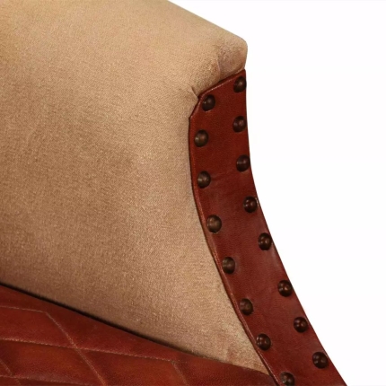 Armchair Brown and Beige Real Leather and Fabric - Image 3