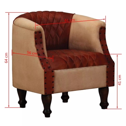 Armchair Brown and Beige Real Leather and Fabric - Image 6