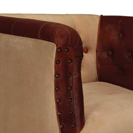 Armchair Brown and Beige Real Leather and Fabric - Image 4