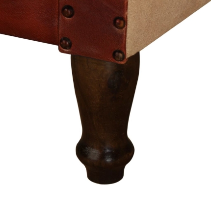 Armchair Brown and Beige Real Leather and Fabric - Image 5