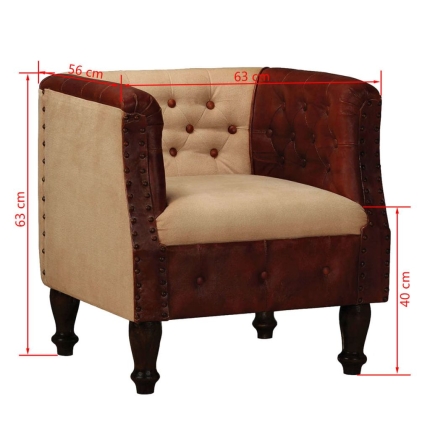 Armchair Brown and Beige Real Leather and Fabric - Image 6