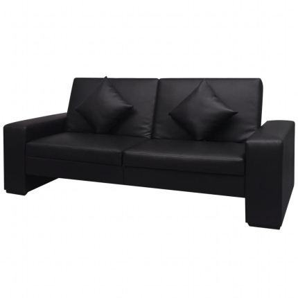 Sofa Bed Black Artificial Leather - Image 2