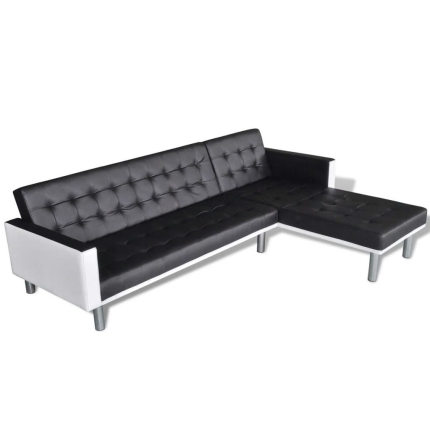 L-shaped Sofa Bed Faux Leather Black - Image 2