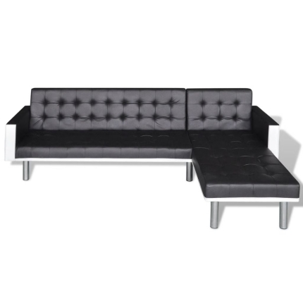 L-shaped Sofa Bed Faux Leather Black - Image 3