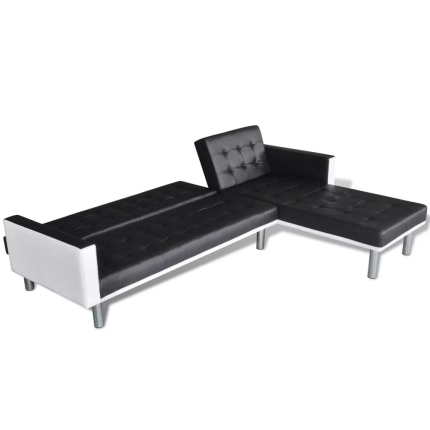 L-shaped Sofa Bed Faux Leather Black - Image 4