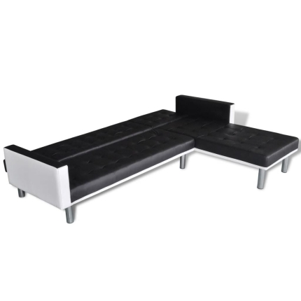 L-shaped Sofa Bed Faux Leather Black - Image 5