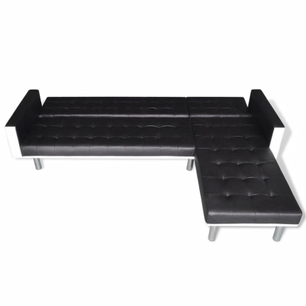 L-shaped Sofa Bed Faux Leather Black - Image 6
