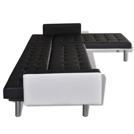 L-shaped Sofa Bed Faux Leather Black - Image 7