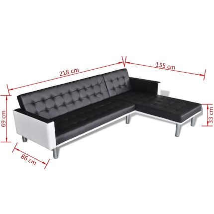L-shaped Sofa Bed Faux Leather Black - Image 9