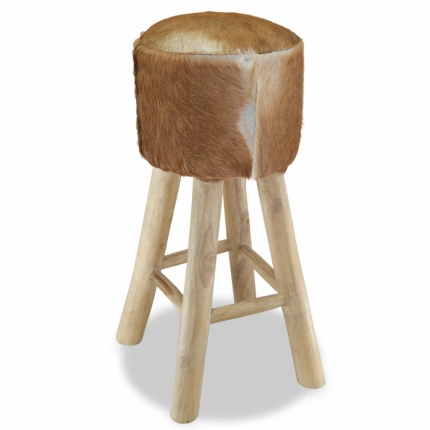 Bar Stool Real Leather and Solid Teak Wood - Image 4