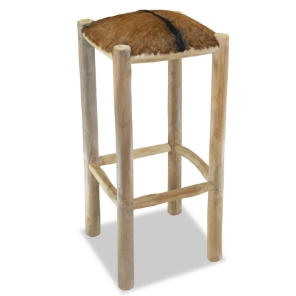 Bar Stool Real Leather and Solid Teak Wood - Image 3