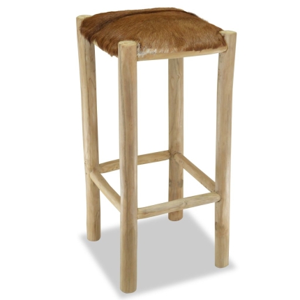 Bar Stool Real Leather and Solid Teak Wood - Image 5