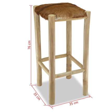 Bar Stool Real Leather and Solid Teak Wood - Image 8