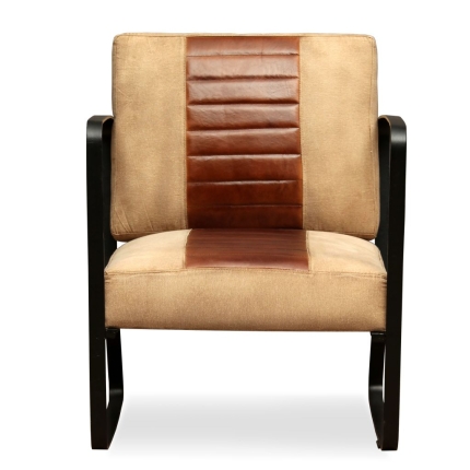 Lounge Chair Brown Genuine Leather and Canvas - Image 4