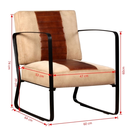 Lounge Chair Brown Genuine Leather and Canvas - Image 8