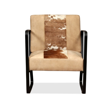 Lounge Chair Cream Genuine Goatskin and Canvas - Image 3