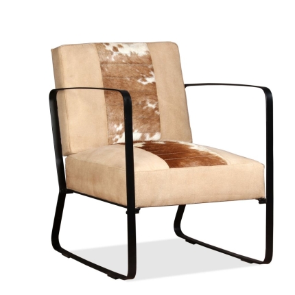 Lounge Chair Cream Genuine Goatskin and Canvas - Image 4