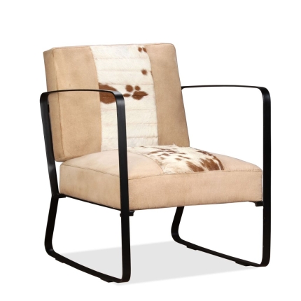 Lounge Chair Cream Genuine Goatskin and Canvas - Image 6