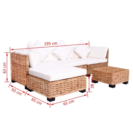 Sofa Set 14 Pieces Natural Rattan - Image 7