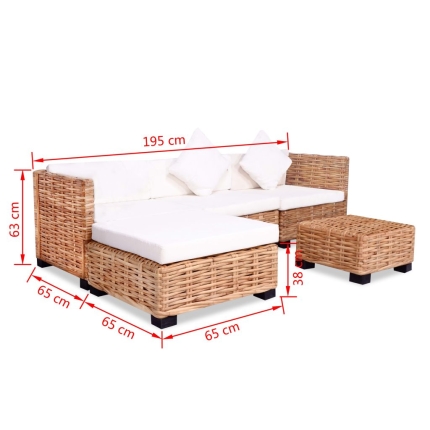 Sofa Set 14 Pieces Natural Rattan - Image 10