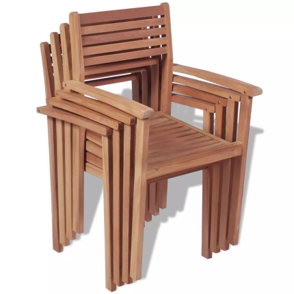 Stackable Garden Chairs 4 pcs Solid Teak Wood - Image 2