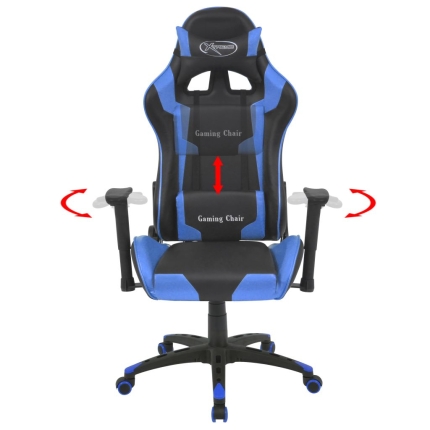 Reclining Office Racing Chair Artificial Leather Blue - Image 2