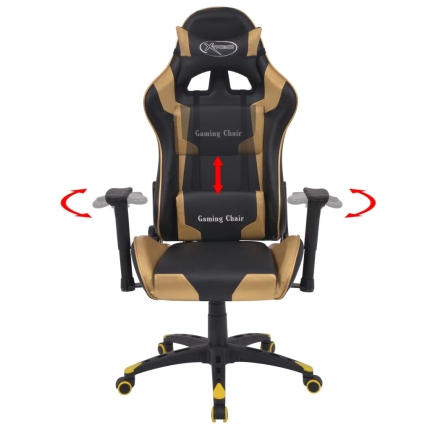 Reclining Office Racing Chair Artificial Leather Gold - Image 2