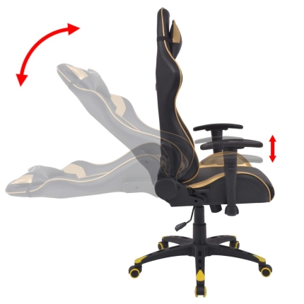 Reclining Office Racing Chair Artificial Leather Gold - Image 3