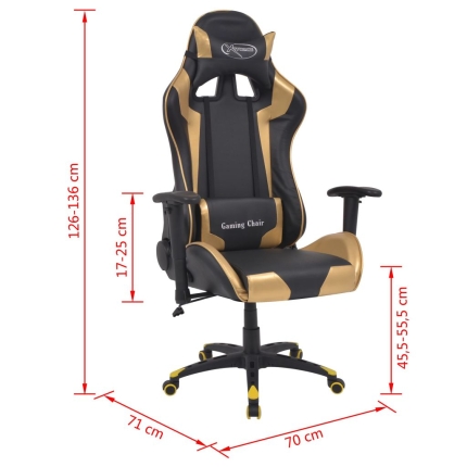 Reclining Office Racing Chair Artificial Leather Gold - Image 6