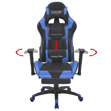 Reclining Office Racing Chair with Footrest Blue - Image 2