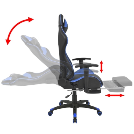 Reclining Office Racing Chair with Footrest Blue - Image 3