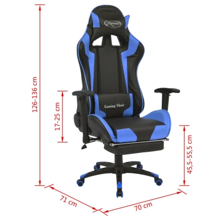 Reclining Office Racing Chair with Footrest Blue - Image 7