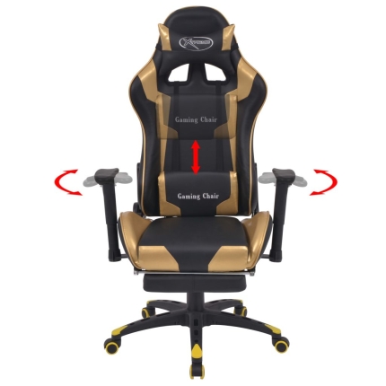 Reclining Office Racing Chair with Footrest Gold - Image 2