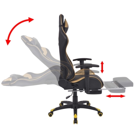Reclining Office Racing Chair with Footrest Gold - Image 3