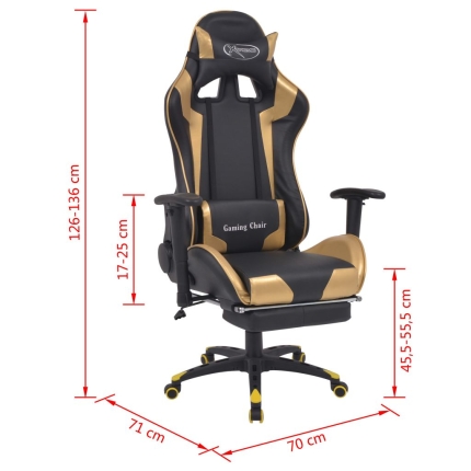 Reclining Office Racing Chair with Footrest Gold - Image 7