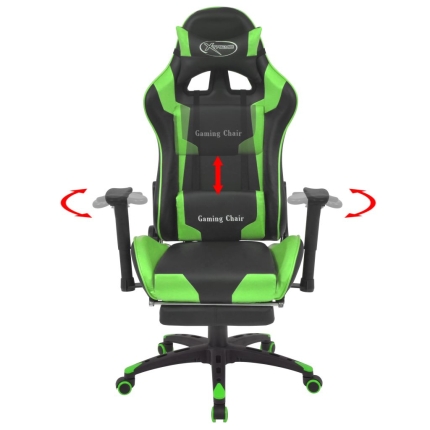 Reclining Office Racing Chair with Footrest Green - Image 2