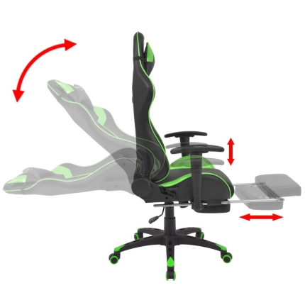 Reclining Office Racing Chair with Footrest Green - Image 3
