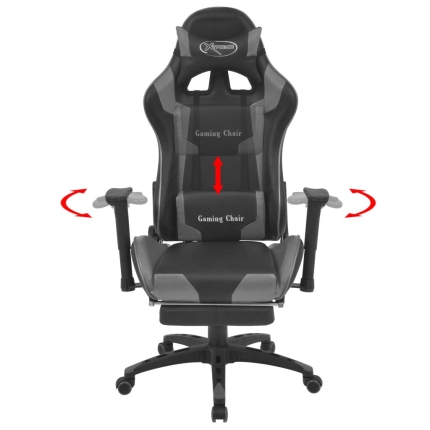 Reclining Office Racing Chair with Footrest Grey - Image 2