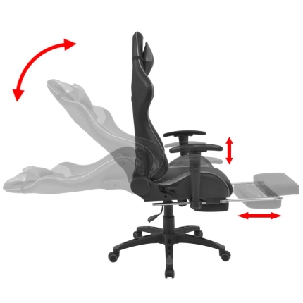 Reclining Office Racing Chair with Footrest Grey - Image 3